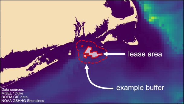 Example density map with lease area and buffer